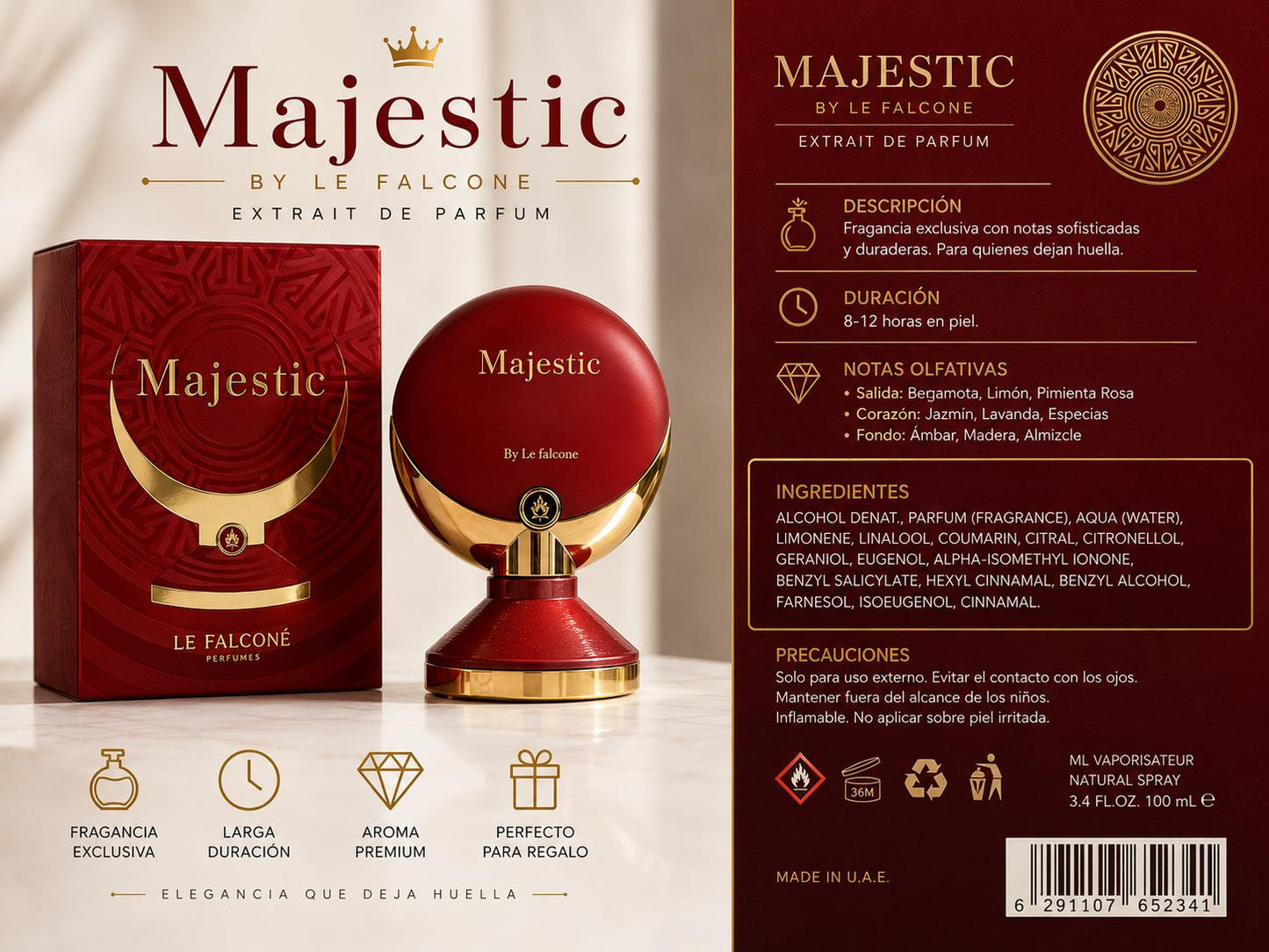 Majestic by Le Falconé Eau de Parfum para Mujer – 100 ml (3.4 fl oz)